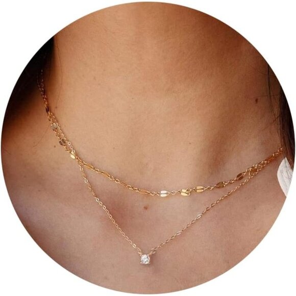Jewelry - Tewiky Diamond Necklaces Layered Lace Chain & CZ Gold Jewelry Gifts